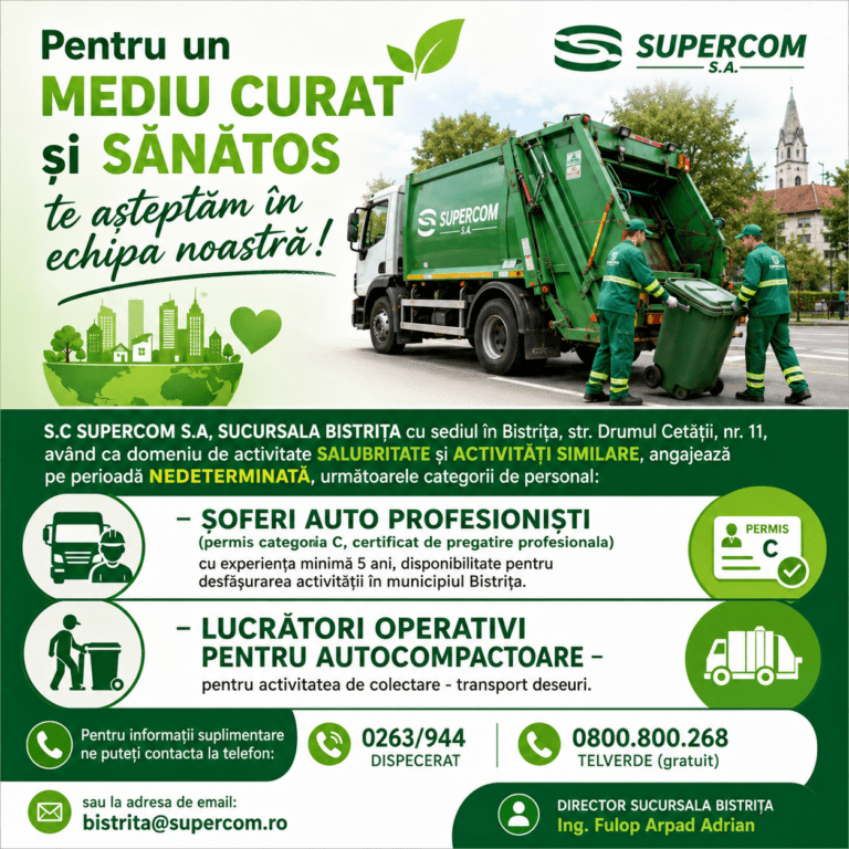 Anunț angajare – SC SUPERCOM S.A. Sucursala Bistrița