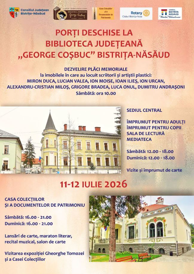 PORŢI DESCHISE LA BIBLIOTECA JUDEŢEANĂ „GEORGE COŞBUC” BISTRIŢA-NĂSĂUD – SEDIUL CENTRAL
